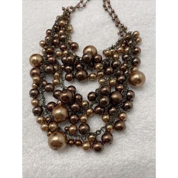 Coldwater Creek Necklace Tiered Layered Brown Bronze Jewelry Costume Fashion 19” - Picture 4 of 5
